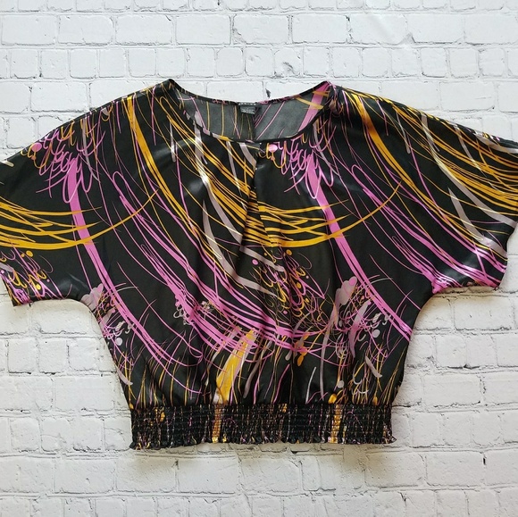Spence Black Abstract Silky Party Top Sz Large - Picture 1 of 8